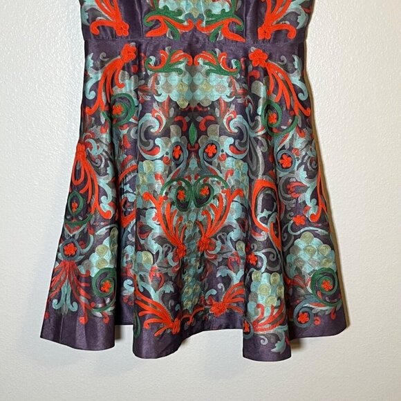 Pankaj and Nindhi Octave Dress Embroidered Orange Purple Lined A-Line Dress 4 - Picture 4 of 11